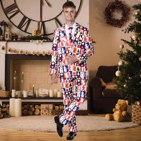 Christmas Suits for Men Party Ugly Funny Costume Adult Novelty Men’s Xmas Jacket Outfit Cosplay with Pants Tie in Saudi Arabia