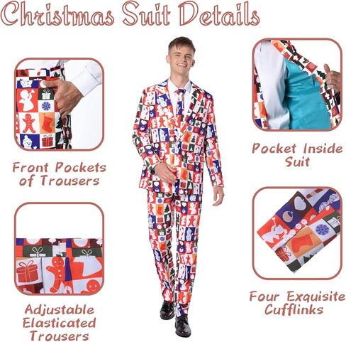 Christmas Suits for Men Party Ugly Funny Costume Adult Novelty Men’s Xmas Jacket Outfit Cosplay with Pants Tie in Saudi Arabia