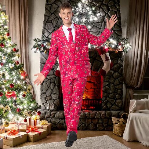 Christmas Suits for Men Party Ugly Funny Costume Adult Novelty Men’s Xmas Jacket Outfit Cosplay with Pants Tie in Saudi Arabia
