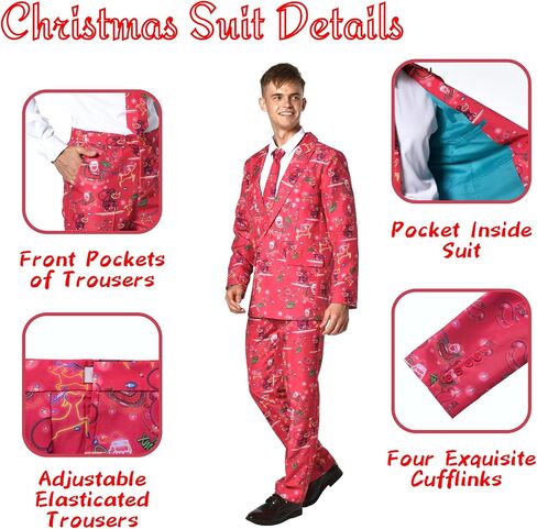 Christmas Suits for Men Party Ugly Funny Costume Adult Novelty Men’s Xmas Jacket Outfit Cosplay with Pants Tie in Saudi Arabia