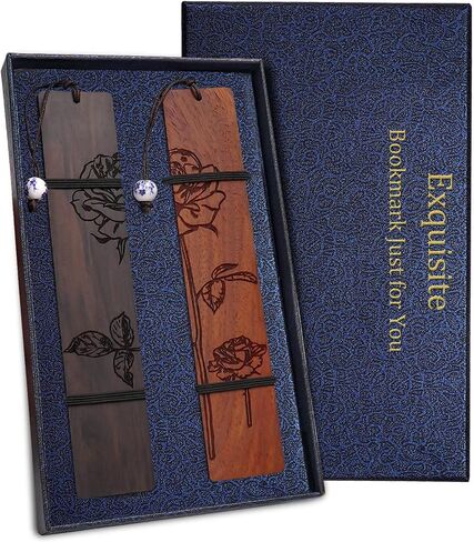 4 Pieces Handmade Wooden Bookmark Gift Box Set, Unique Bookmarks Gifts for Men Women Book Lovers (Feather Style) in Saudi Arabia