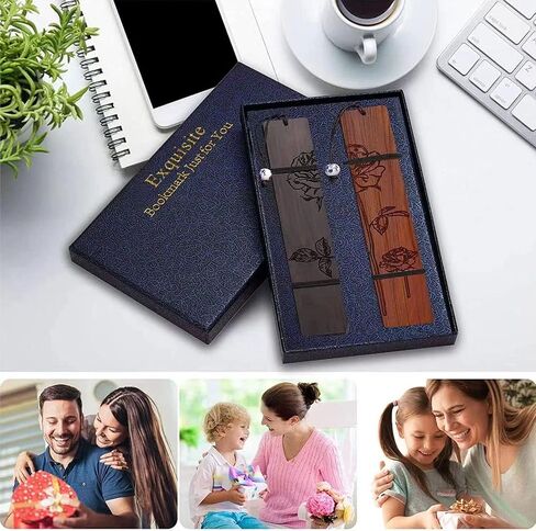 4 Pieces Handmade Wooden Bookmark Gift Box Set, Unique Bookmarks Gifts for Men Women Book Lovers (Feather Style) in Saudi Arabia