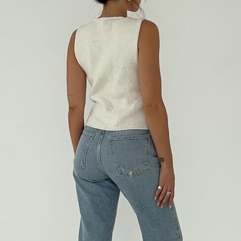 Women Crochet Knit Vest Top Y2k V Neck Sleeveless Vintage Hollow Out Crop Tops Summer Casual Streetwear in Kuwait