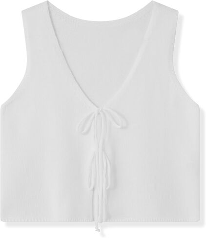 Women Crochet Knit Vest Top Y2k V Neck Sleeveless Vintage Hollow Out Crop Tops Summer Casual Streetwear in Kuwait