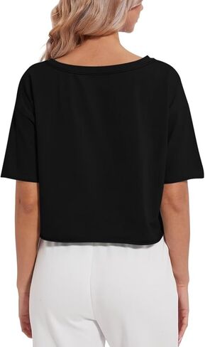 Women's Oversized Crop Tops V Neck Crop Tees Short Sleeve Boxy Tshirts Workout Summer Tops 2024 in Saudi Arabia