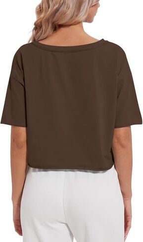 Women's Oversized Crop Tops V Neck Crop Tees Short Sleeve Boxy Tshirts Workout Summer Tops 2024 in Saudi Arabia