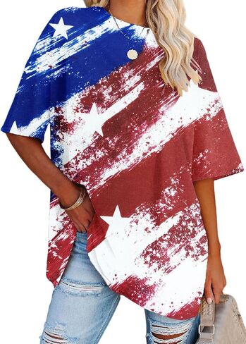 Oversized American Flag Shirt Women 4th of July Tshirt USA Star Stripes Patriotic Short Sleeve Tops in Saudi Arabia