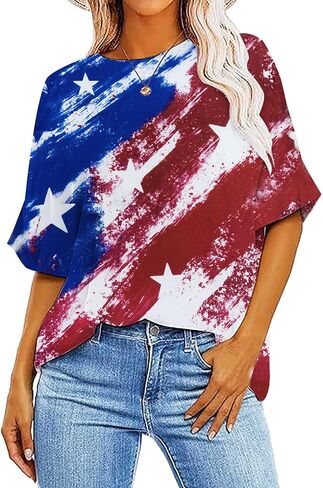 Oversized American Flag Shirt Women 4th of July Tshirt USA Star Stripes Patriotic Short Sleeve Tops in Saudi Arabia