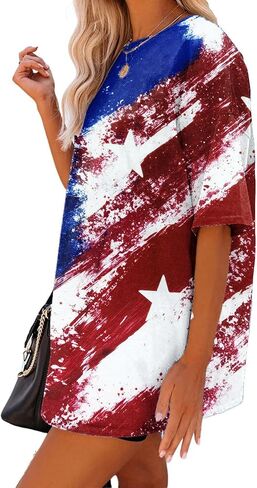 Oversized American Flag Shirt Women 4th of July Tshirt USA Star Stripes Patriotic Short Sleeve Tops in Saudi Arabia