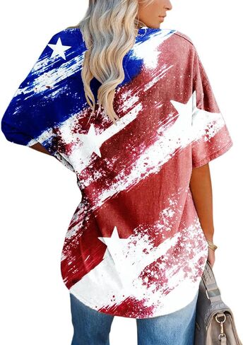 Oversized American Flag Shirt Women 4th of July Tshirt USA Star Stripes Patriotic Short Sleeve Tops in Saudi Arabia