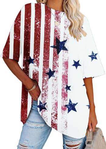 Oversized American Flag Shirt Women 4th of July Tshirt USA Star Stripes Patriotic Short Sleeve Tops in Saudi Arabia