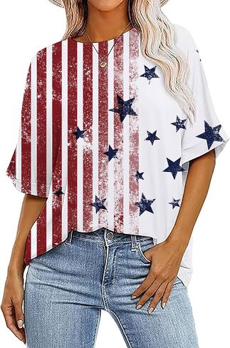 Oversized American Flag Shirt Women 4th of July Tshirt USA Star Stripes Patriotic Short Sleeve Tops in Saudi Arabia