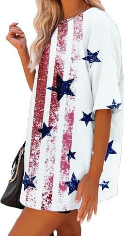 Oversized American Flag Shirt Women 4th of July Tshirt USA Star Stripes Patriotic Short Sleeve Tops in Saudi Arabia