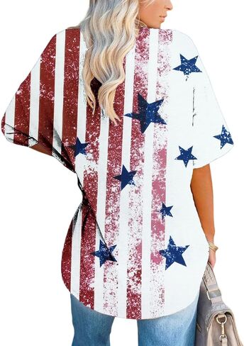 Oversized American Flag Shirt Women 4th of July Tshirt USA Star Stripes Patriotic Short Sleeve Tops in Saudi Arabia