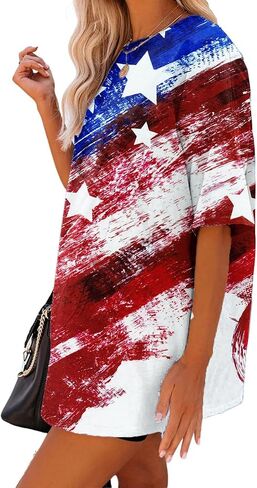 Oversized American Flag Shirt Women 4th of July Tshirt USA Star Stripes Patriotic Short Sleeve Tops in Saudi Arabia