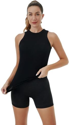 Ribbed Tank Tops for Women Sleeveless Racerback Summer Shirts Crew High Neck Slim Casual Blouses Tee in Saudi Arabia