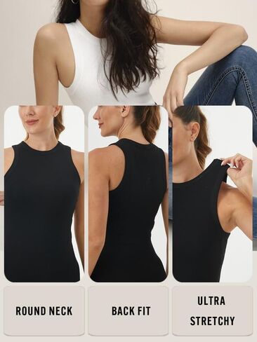 Ribbed Tank Tops for Women Sleeveless Racerback Summer Shirts Crew High Neck Slim Casual Blouses Tee in Saudi Arabia