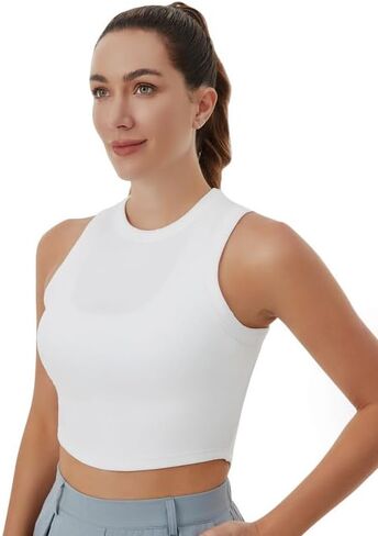 Ribbed Tank Tops for Women Sleeveless Racerback Summer Shirts Crew High Neck Slim Casual Blouses Tee in Saudi Arabia