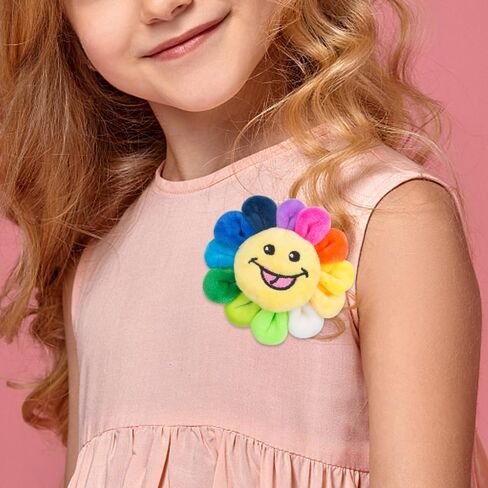 ZORZA 2Pcs Colorful Sun Flower Brooch Smile Face Plush Brooch,Cute Cartoon Rainbow Lapel Pin Badge for Hat Bag and Scarf Fashion Smiley Flower Pin(3.5Inch) in Saudi Arabia