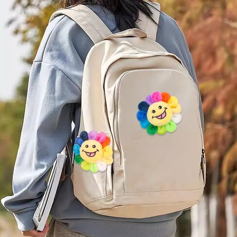 ZORZA 2Pcs Colorful Sun Flower Brooch Smile Face Plush Brooch,Cute Cartoon Rainbow Lapel Pin Badge for Hat Bag and Scarf Fashion Smiley Flower Pin(3.5Inch) in Saudi Arabia