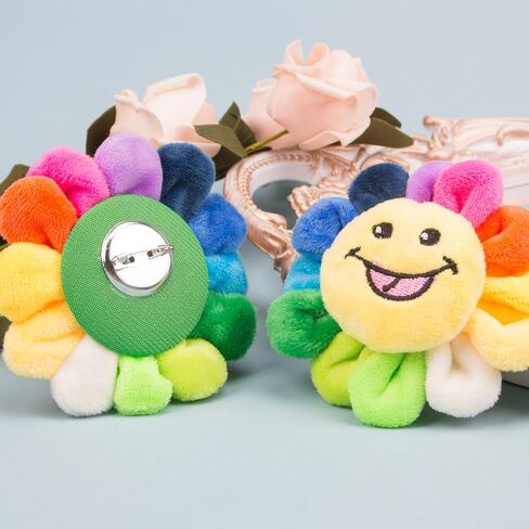 ZORZA 2Pcs Colorful Sun Flower Brooch Smile Face Plush Brooch,Cute Cartoon Rainbow Lapel Pin Badge for Hat Bag and Scarf Fashion Smiley Flower Pin(3.5Inch) in Saudi Arabia