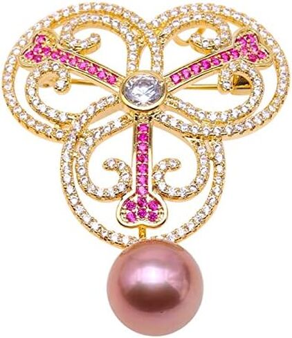 JYX دبوس اللؤلؤ اللامع 12.5 مم الخزامى جولة اديسون اللؤلؤ بروش لحفلة هدية المرأة in Kuwait