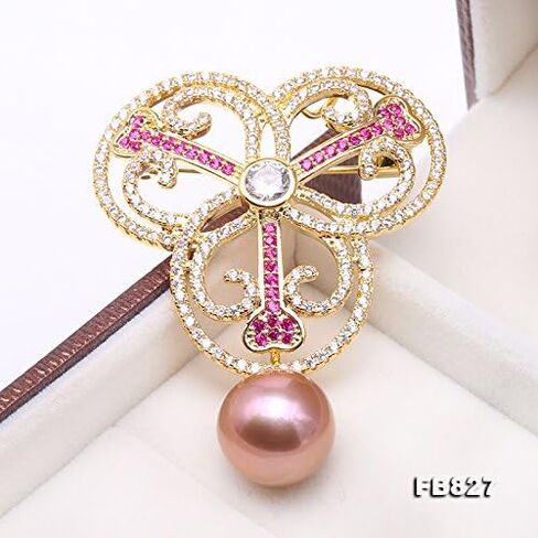 JYX دبوس اللؤلؤ اللامع 12.5 مم الخزامى جولة اديسون اللؤلؤ بروش لحفلة هدية المرأة in Kuwait