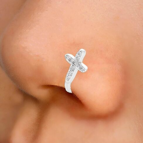 Punk Crystal Cross Nose Ring Gold Cross Nose Cuff Hoop Ring Vintage Cross Fake Nose Ring Non Pierced Nose Ring Gothic Clip On Nose Ring Jewelry for Women in Saudi Arabia