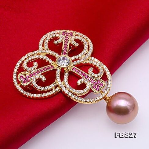 JYX دبوس اللؤلؤ اللامع 12.5 مم الخزامى جولة اديسون اللؤلؤ بروش لحفلة هدية المرأة in Kuwait