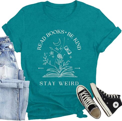 Book Lover Shirt for Women Read Books Be Kind Stay Weird T-Shirt Funny Teacher Shirt in Saudi Arabia