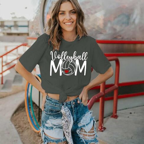 Volleyball Mom Shirts Womens Graphic Tees Game Day Shirts Funny Tshirts Cotton Loose Fit Casual Volleyball Gifts in Kuwait
