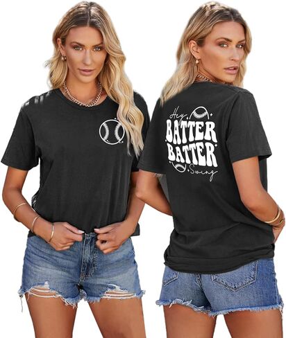 LAZYCHILD Baseball Shirt Women Hey Batter Batter Swing T-Shirt Baseball Mom Graphic Tee Ballpark Gifts Tops in Saudi Arabia