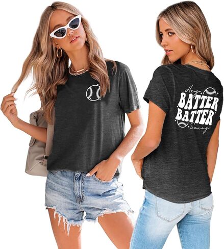 LAZYCHILD Baseball Shirt Women Hey Batter Batter Swing T-Shirt Baseball Mom Graphic Tee Ballpark Gifts Tops in Saudi Arabia