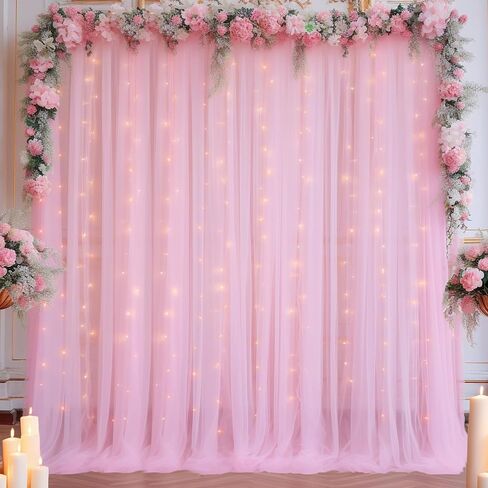10x10ft Navy Blue Tulle Backdrop Curtain with Lights String for Parites, Sheer Backdrop Curtains for Wedding Baby Shower Birthday Party Photo Shoot Decorations in Kuwait