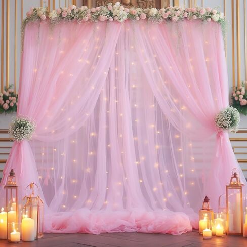 10x10ft Navy Blue Tulle Backdrop Curtain with Lights String for Parites, Sheer Backdrop Curtains for Wedding Baby Shower Birthday Party Photo Shoot Decorations in Kuwait