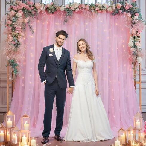 10x10ft Navy Blue Tulle Backdrop Curtain with Lights String for Parites, Sheer Backdrop Curtains for Wedding Baby Shower Birthday Party Photo Shoot Decorations in Kuwait
