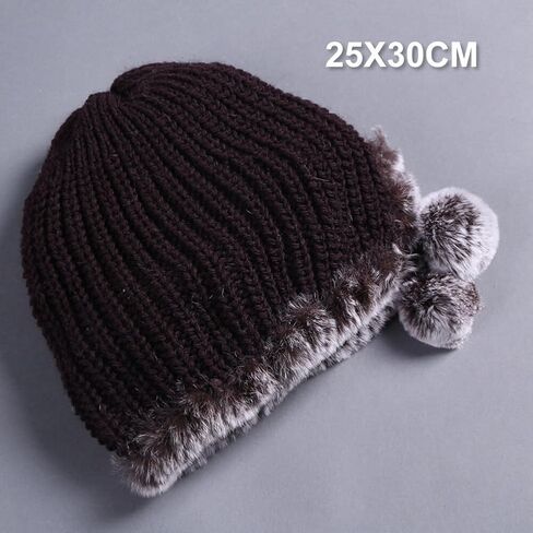 Women Beanie Hats Winter Fluffy Knit Beanie Hats Winter Warm Ear Cover Faux Fur Knit Crochet Skull Cap with Pompom in Kuwait