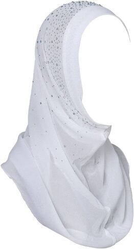 قبعة حجاب إسلامية نسائية من Wooee مصنوعة من حجر الراين بلون سادة، قبعة حجاب إسلامية مربوطة مسبقًا، خفيفة الوزن، قطعة واحدة، وشاح رأس قابل للتنفس in Kuwait