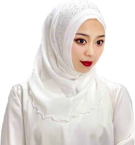 قبعة حجاب إسلامية نسائية من Wooee مصنوعة من حجر الراين بلون سادة، قبعة حجاب إسلامية مربوطة مسبقًا، خفيفة الوزن، قطعة واحدة، وشاح رأس قابل للتنفس in Kuwait