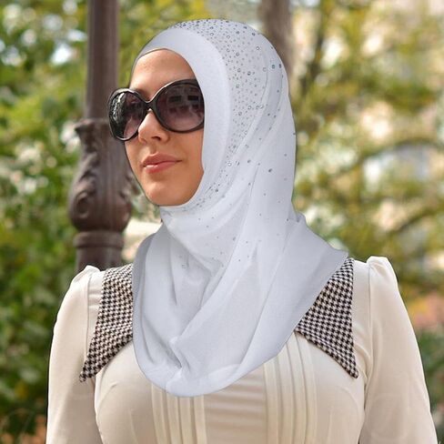 قبعة حجاب إسلامية نسائية من Wooee مصنوعة من حجر الراين بلون سادة، قبعة حجاب إسلامية مربوطة مسبقًا، خفيفة الوزن، قطعة واحدة، وشاح رأس قابل للتنفس in Kuwait