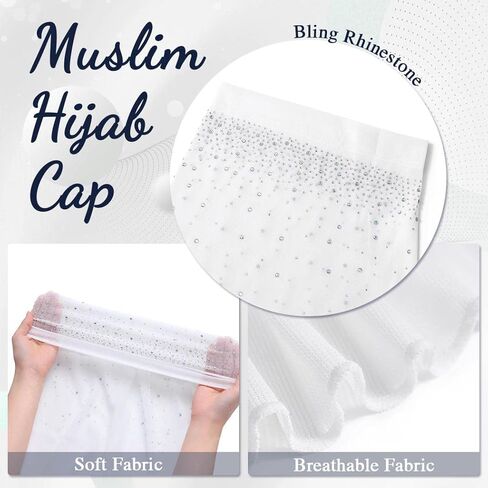 قبعة حجاب إسلامية نسائية من Wooee مصنوعة من حجر الراين بلون سادة، قبعة حجاب إسلامية مربوطة مسبقًا، خفيفة الوزن، قطعة واحدة، وشاح رأس قابل للتنفس in Kuwait