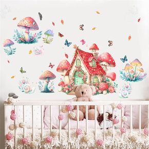 WAFT YEARN Waterproof Removable Vinyl Mushroom Butterfly Wall Decal Sticker for Nursery Kids Room School Classroom Living Room Bedroom Bathroom Girls Boys Room Decorations in Kuwait
