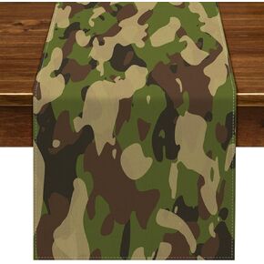 Nepnuser Linen Camo Table Runner Army Military Camouflage Coast Guard Air Force Soldier Hunting Themed Birthday Party Table Decorations and Supplies