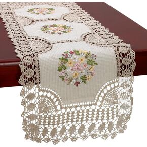 Grelucgo Handmade Crochet Cotton Lace Table Placemats, Ribbon Embroidery, Rectangular 12 by 18 Inches Doilies Set of 4