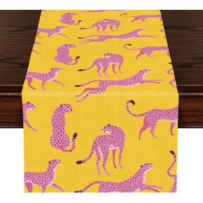 Leopard Print Table Runner, Kitchen Dining Table Decor, Cute Wild Animals Cheetah Print Decor Table Runners for Indoor Outdoor Home Farmhouse Holiday Wedding Birthday Party Decoration, 13 x 71 Inch