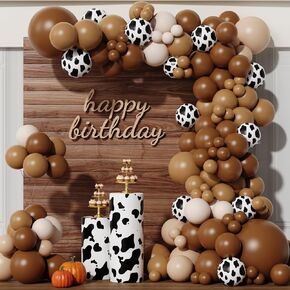 Cow Balloons Garland Arch Kit with Neutral Brown Blush Various Sizes Balloon for CowBoy CowGirl Themed Party Baby Shower Farm Birthday Party Decorations