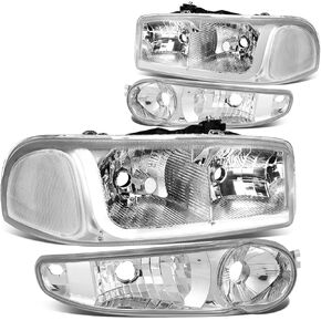 DNA MOTORING HL-LB-DAN99-CH-CL1 Chrome LED DRL Strip Headlight Bumper Lamp Replacement For 02-06 Sierra Yukon Denali