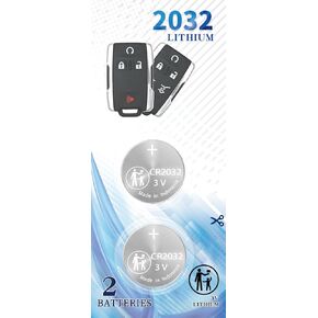 2Pack CR2032 Remote Key Fob Battery Compatible with Chevrolet fits for 2014-2021+ Chevy Colorado Silverado Tahoe Canyon Sierra Yukon (M3N-32337200, 32337100)