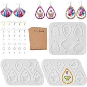 Craftdady 2Pcs Gemstone Charms Silicone Molds Oval Teardrop Rectangle Gems Resin Casting Molds with Jump Rings for Epoxy Resin Crafts DIY Earrings Jewelry Making Supplies