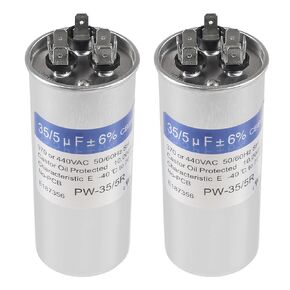 2Pack 35+5uF 35 5 MFD ±6% 370V/440V CBB65 Dual Run Circular Start Capacitor for Fan Motor Blower Condenser in Air Handler Straight Cool Heat Pump Air Conditioner Furnace Pool Pump